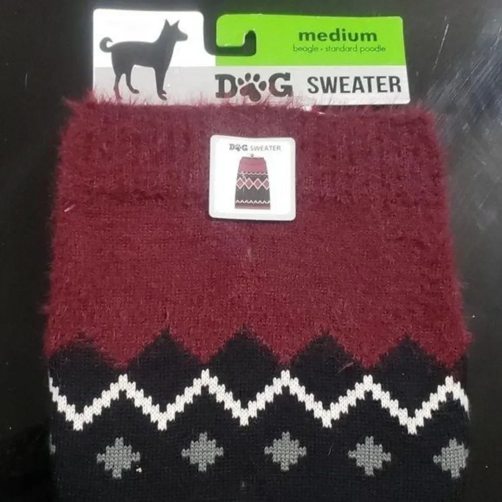 Medium knit aztec red white‎ black dog sweater